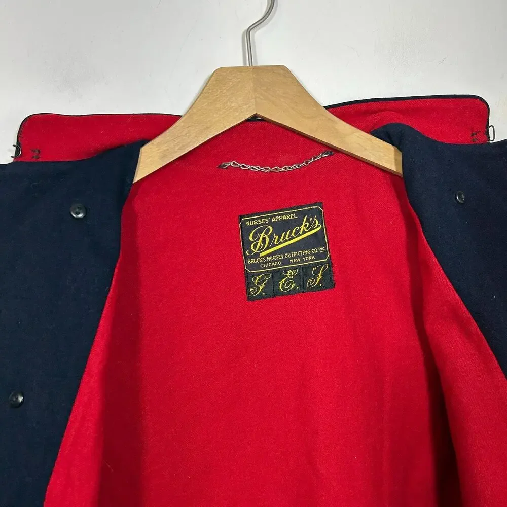 VTG Bruck's Nurses Cape Navy Blue Wool WWII Era 1940's Nursing W.M.H. -Excellent